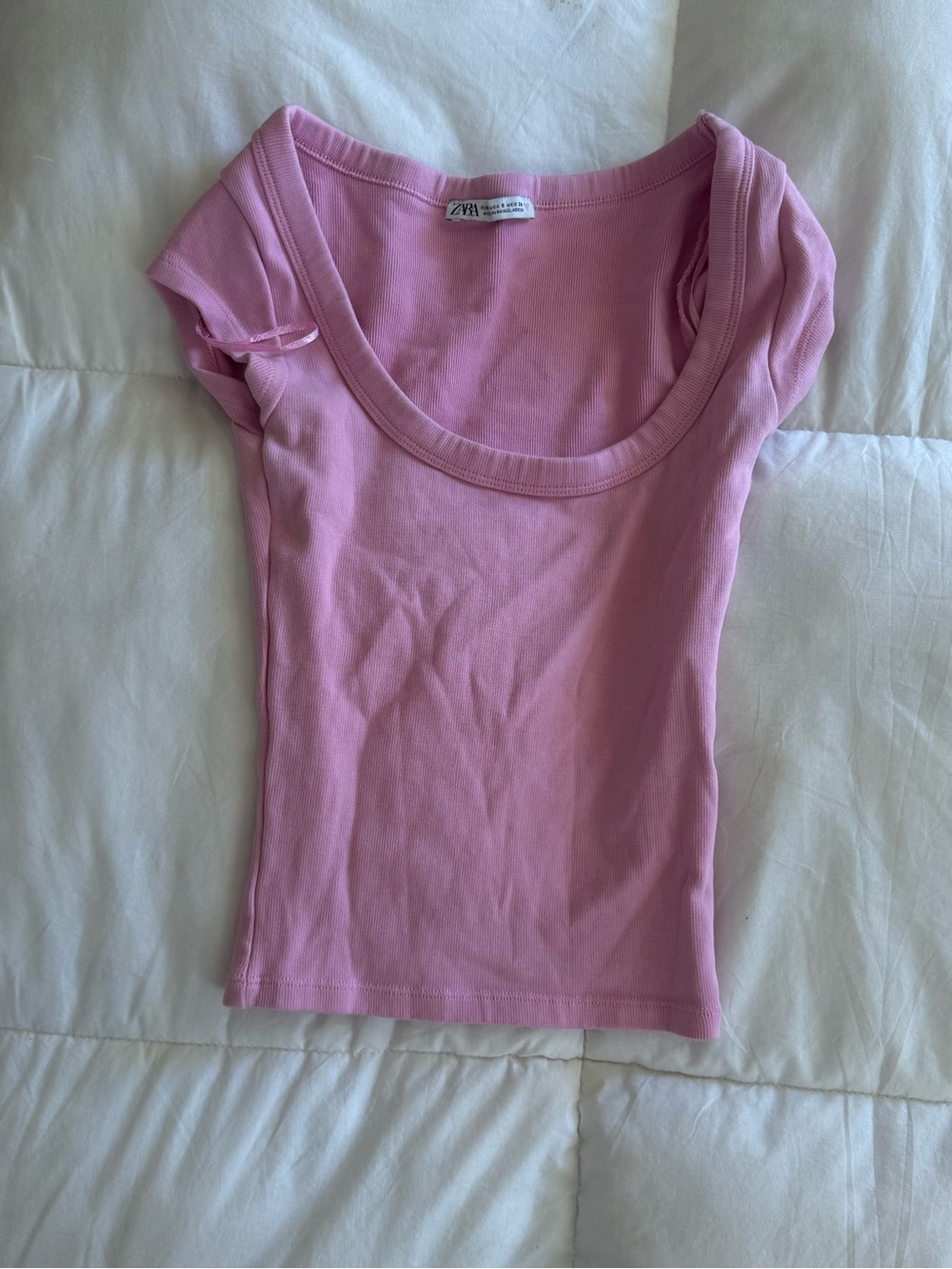 Zara Light Pink Scoop Neck Short Sleeve Tee